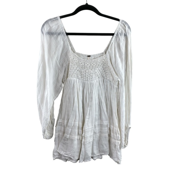 Free People Ari Mini Ivory 100% Cotton Gauze Cottage Boho Mini Dress Sz XS - Picture 2 of 13